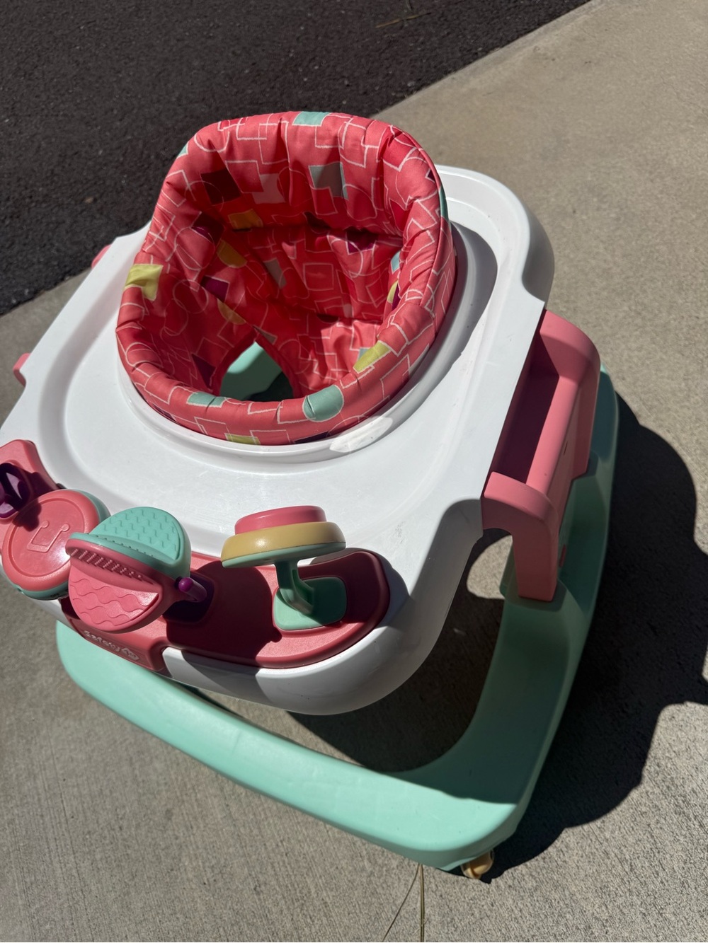 Pink & Mint Baby Activity Walker with Patterned Seat